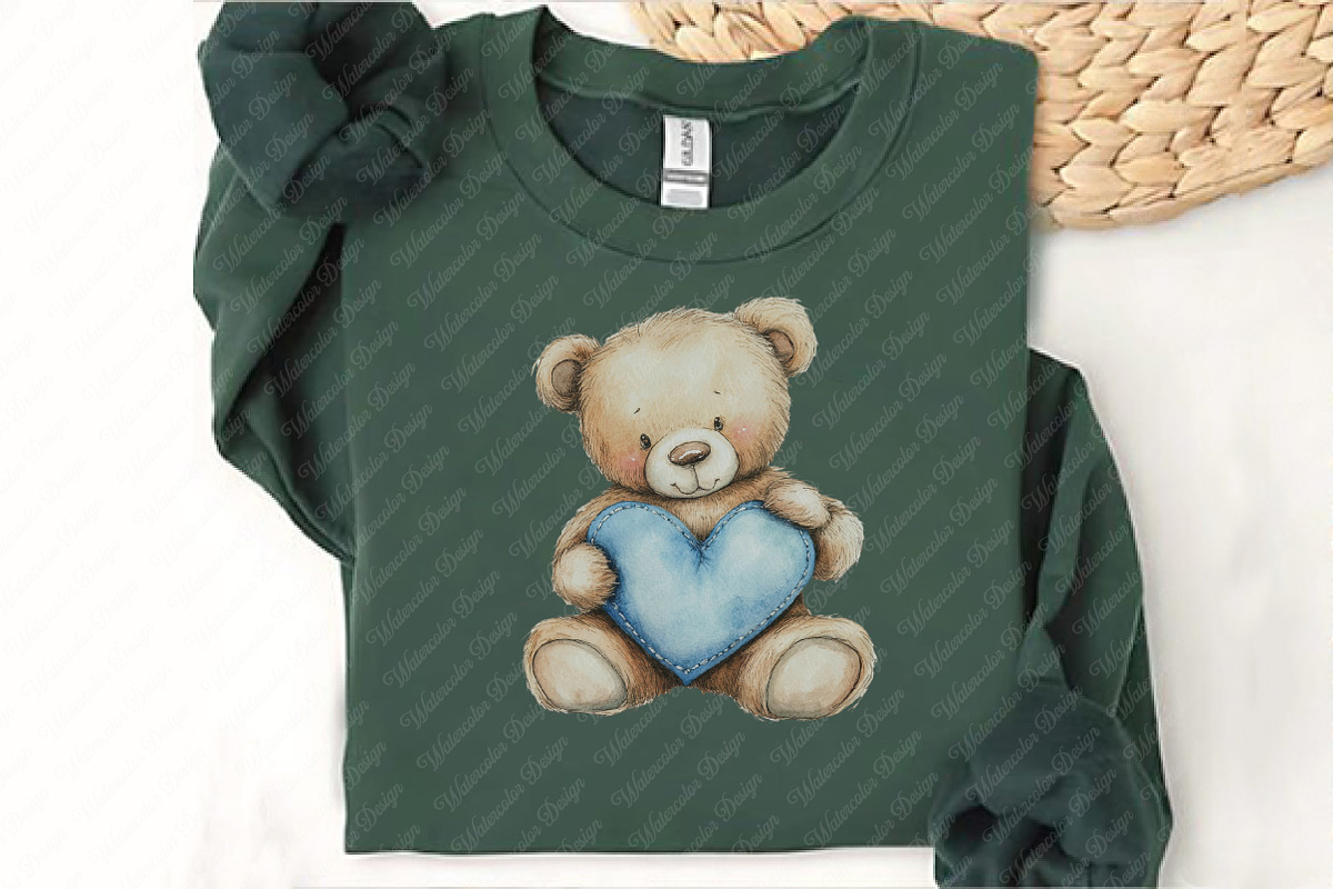 Cute Blue Teddy bear clipart, an Illustration by Watercolor design (Photo 12 of 12)