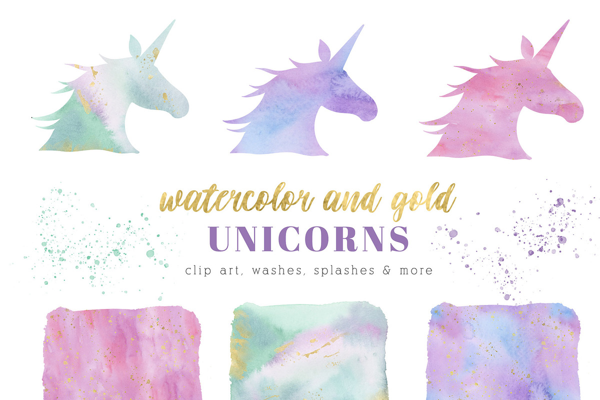 Watercolor Unicorn Clip Art, a Texture Illustration by Hello Muse Design (Photo 2 of 6)