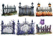Watercolor Halloween Fence Clipart, an Illustration by Designworld (Thumbnail 2 of 6)