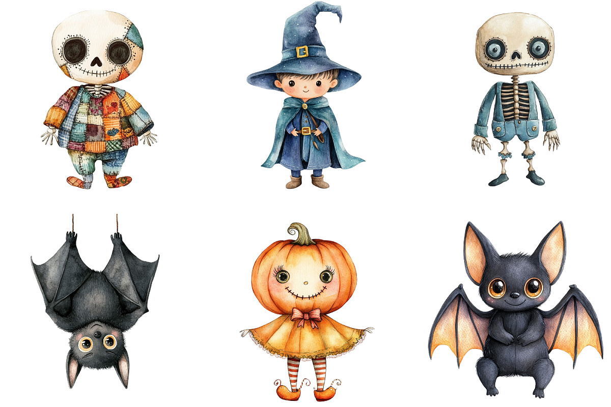 Whimsical Halloween Dolls Clipart, an Illustration by DreamArtGraphic (Photo 2 of 5)