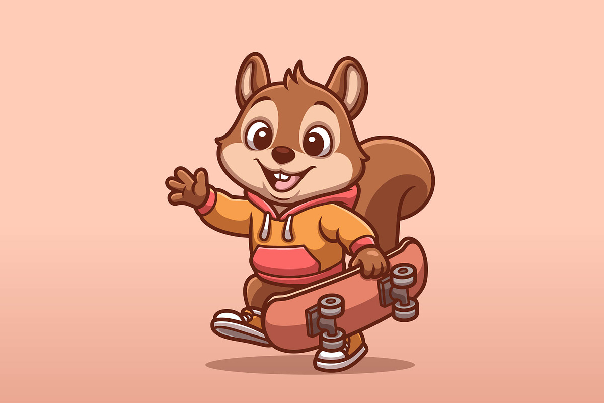 Squirrel Skateboard Cartoon Characte, an Animal Illustration by Gumrega Studio