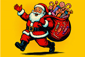 Santa Claus running with a big sack, an Illustration by AlexArt