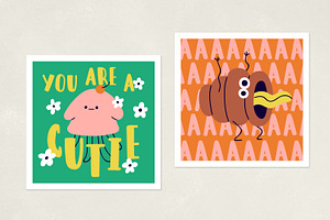 Funny Characters Set Comic Cards