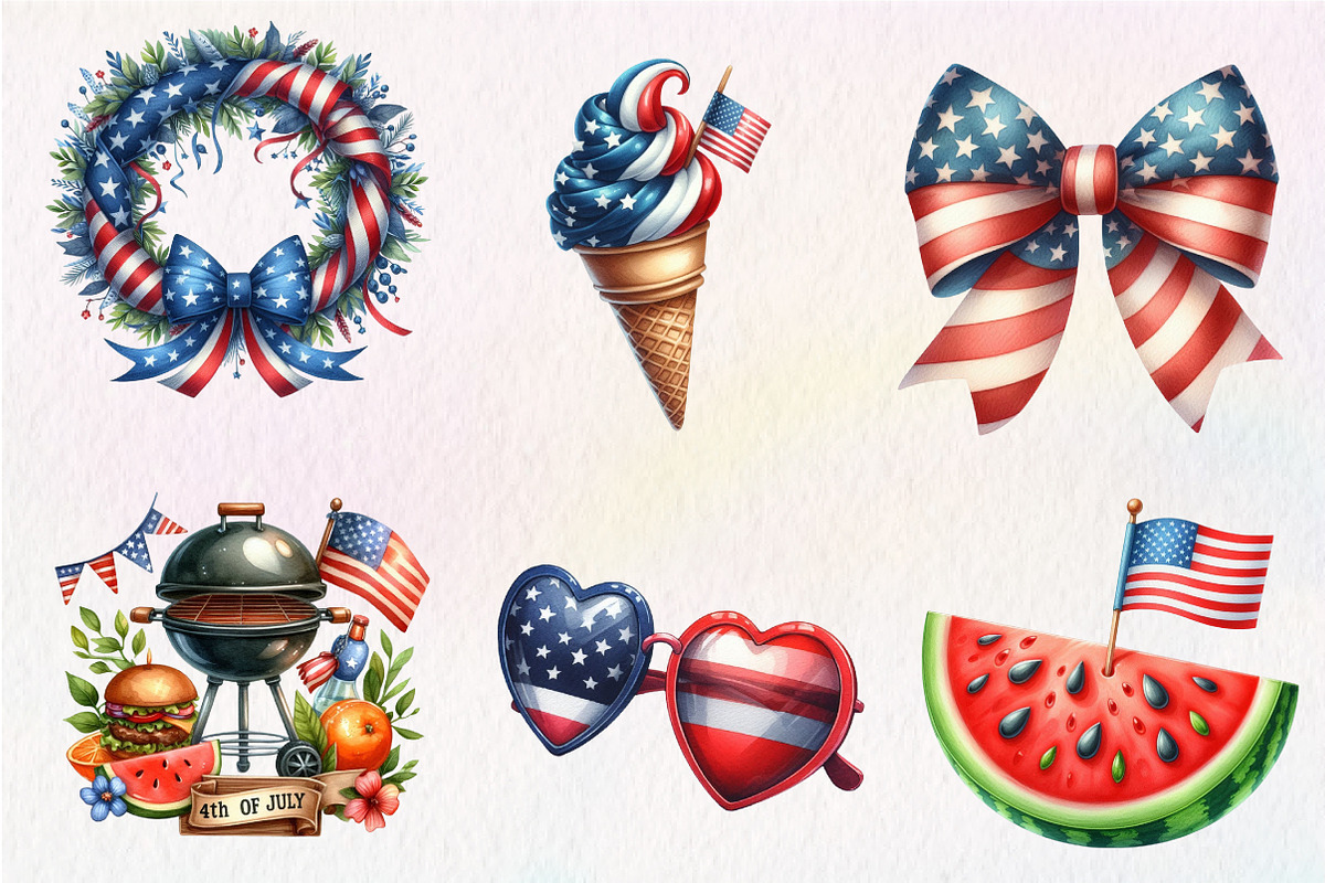 Hello 4th of July Watercolor Clipart, an Illustration by CreationArt (Photo 2 of 5)