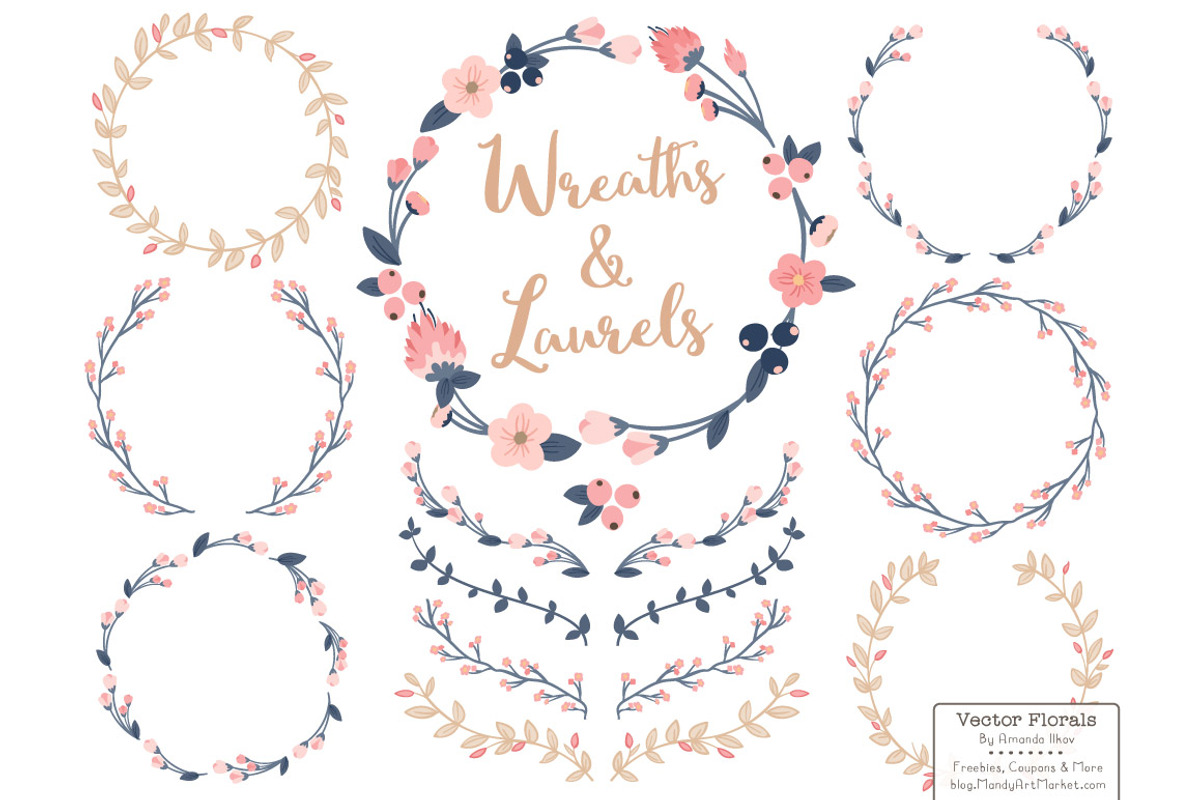 Navy & Blush Vector Flower Wreaths, an Illustration by Amanda Ilkov (Photo 1 of 3)