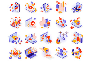 Social Isometric 3D Illustrations, a Templates & Theme by alexdndz