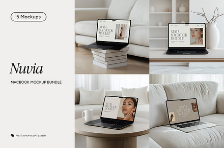 5 MacBook Mockup Bundle, a Mac Mockup by Wildfield Studio