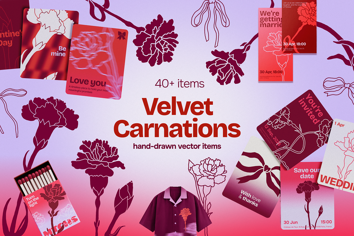 Carnation Flowers Vector Set, a Decorative Illustration by My.Ordinarty (Photo 1 of 10)