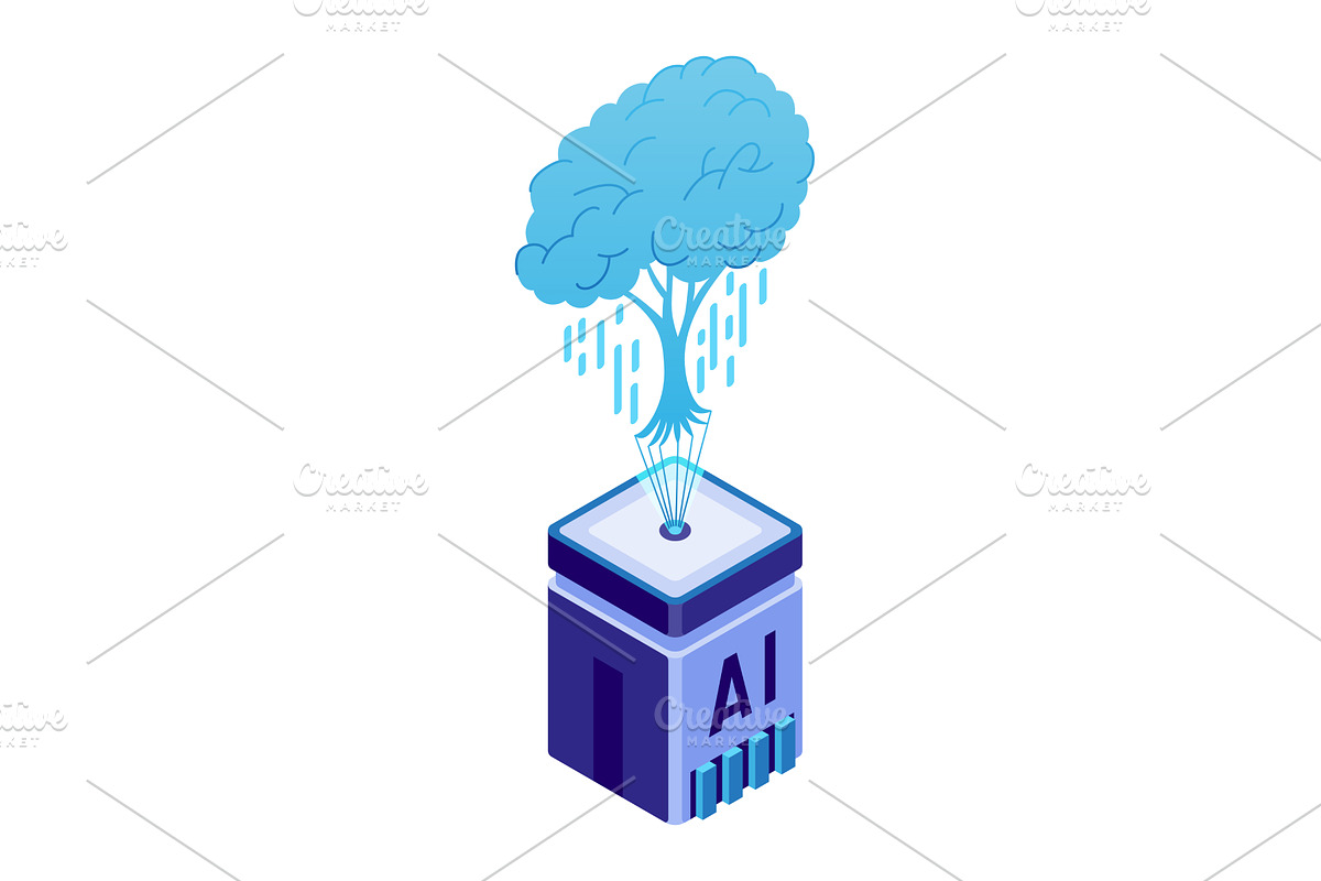 Isometric artificial intelligence, a Technology Illustration by the8monkey