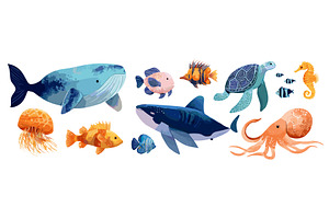 Watercolor underwater animals, an Animal Illustration by Stock-Smart-Start