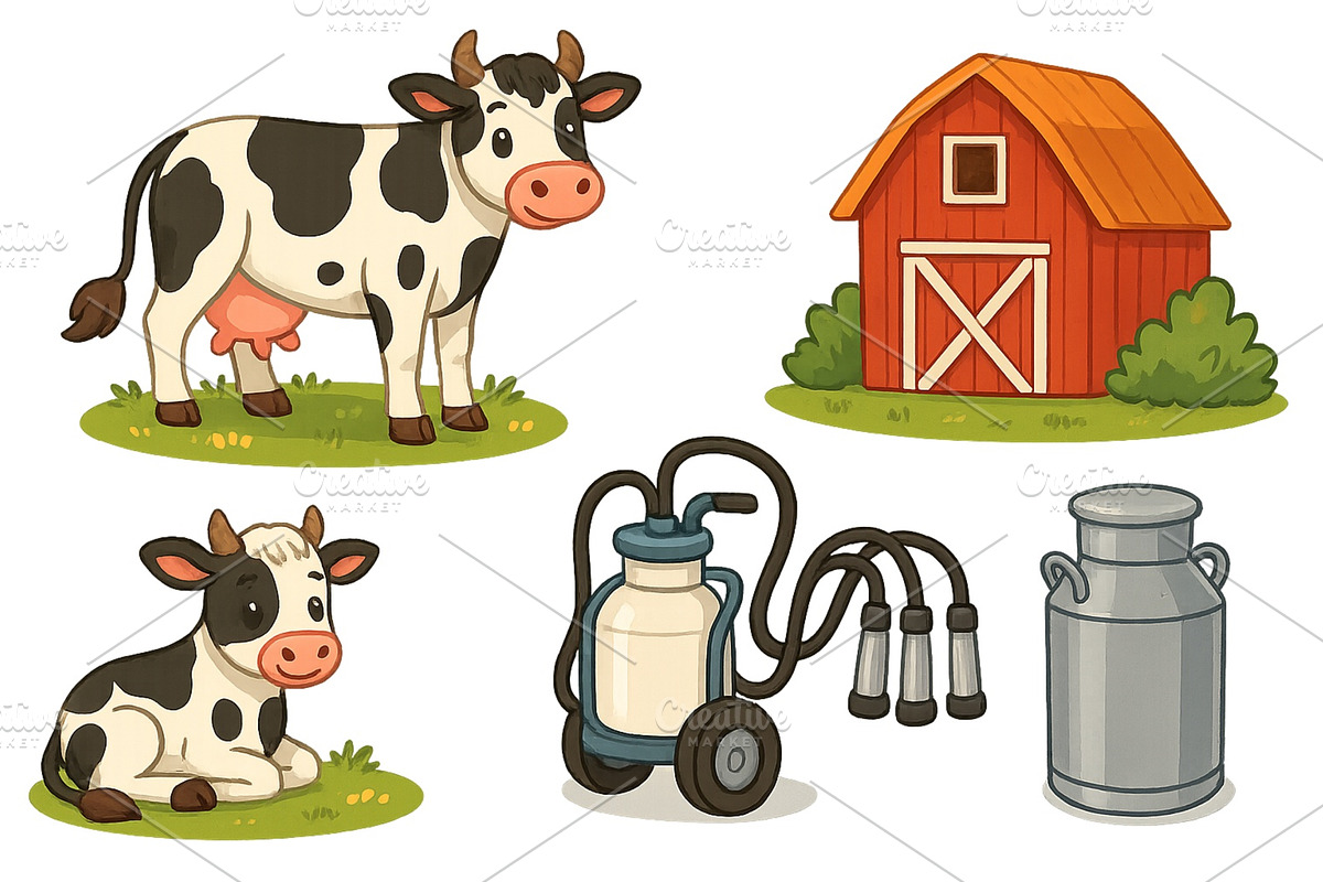 Cute cow and barn illustration with, an Animal Illustration by ZinetroN