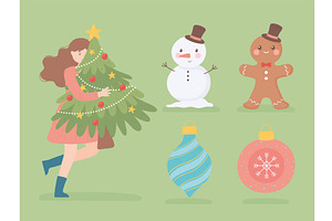 christmas girl, set, an Illustration by studiogstock