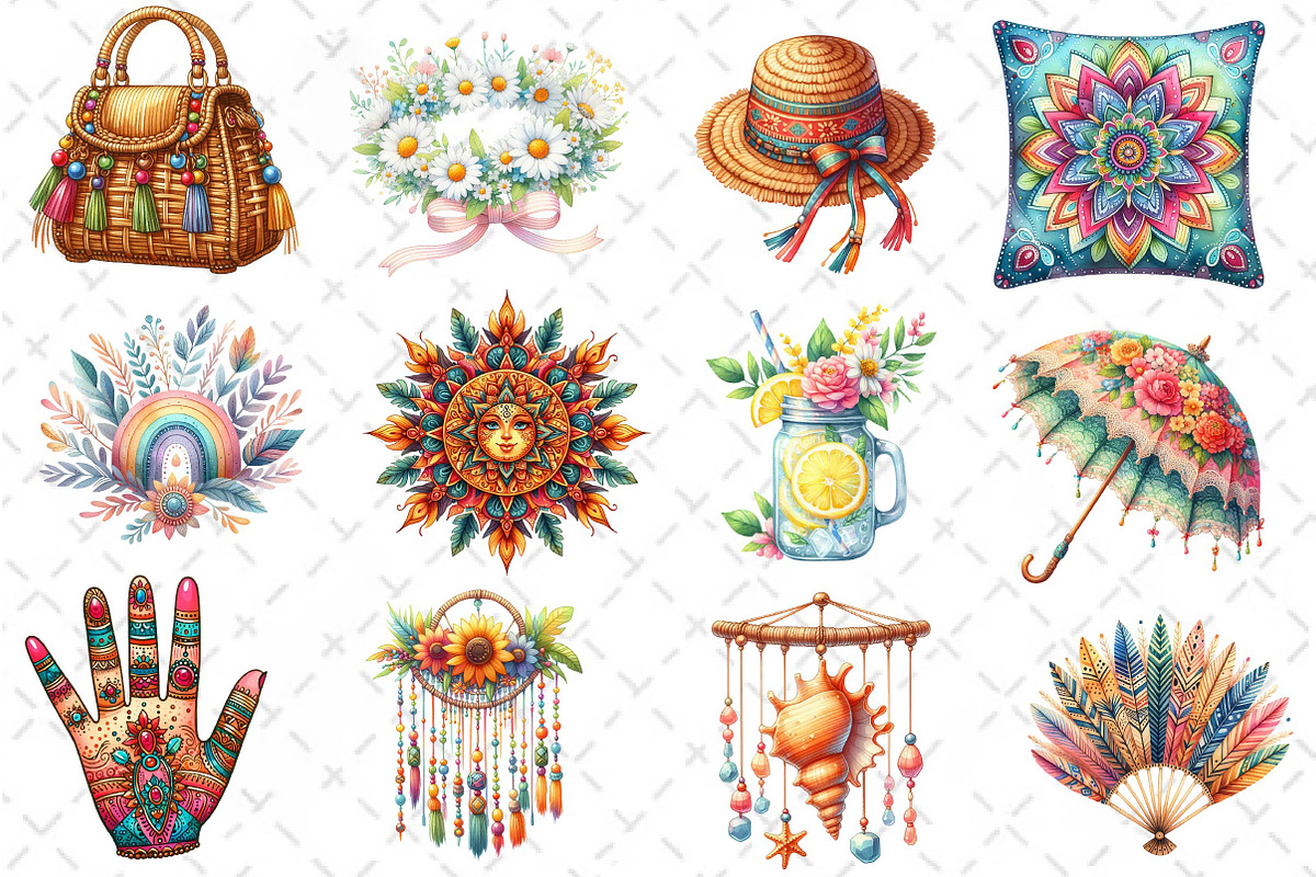 Watercolor Boho Summer Clipart PNG, an Illustration by Dream Creation (Photo 2 of 4)