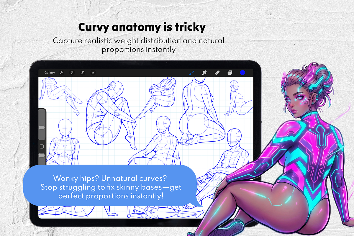 165 Curvy Female Pose Stamps, a Brush Add-On by Selentaori Studio (Photo 4 of 11)