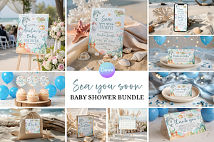 Ocean Baby Shower Bundle, a Templates & Theme by VeliusCreativeStudio