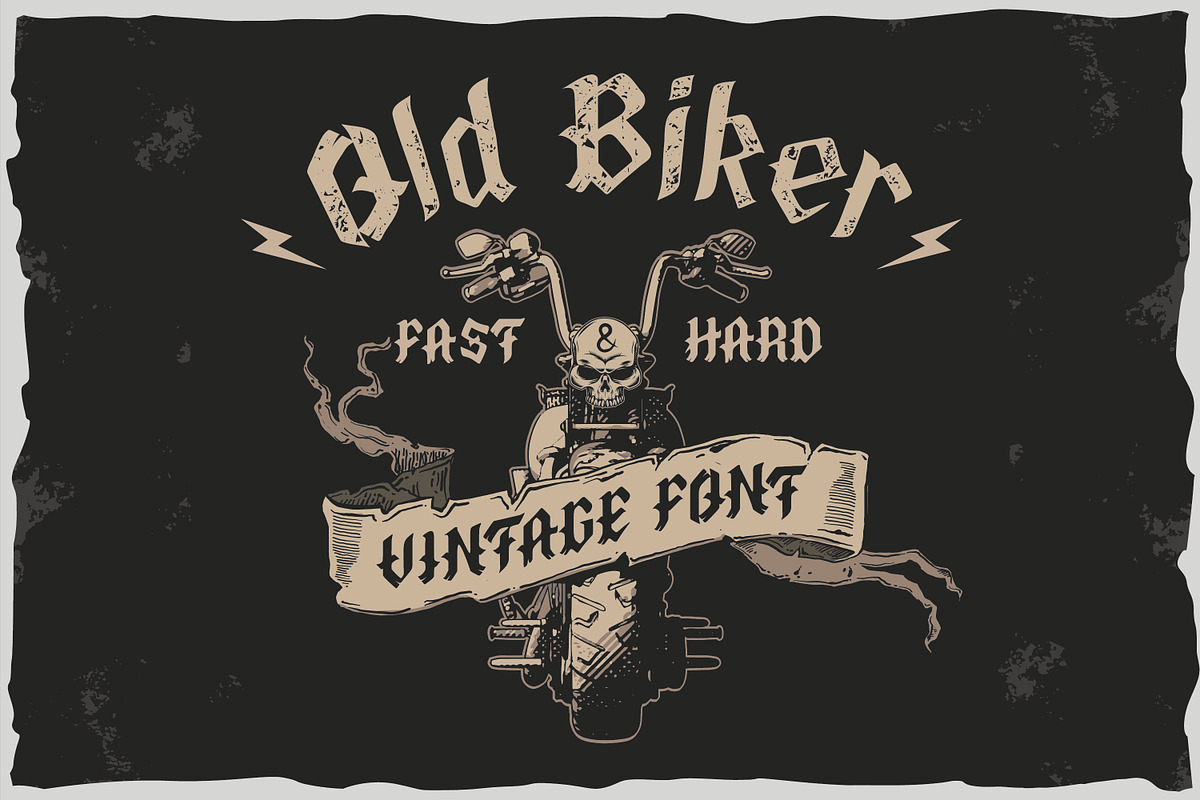Old Biker. Gothic style vintage labe, a Font by Fractal fonts & graphics (Photo 1 of 17)