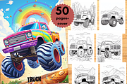 Truck Coloring Book for Kids 8-12, a Transportation Illustration by LA Design (Thumbnail 1 of 9)