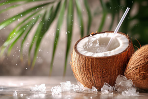Refreshing coconut beverage with a s, a Photo by Pixeness Studio