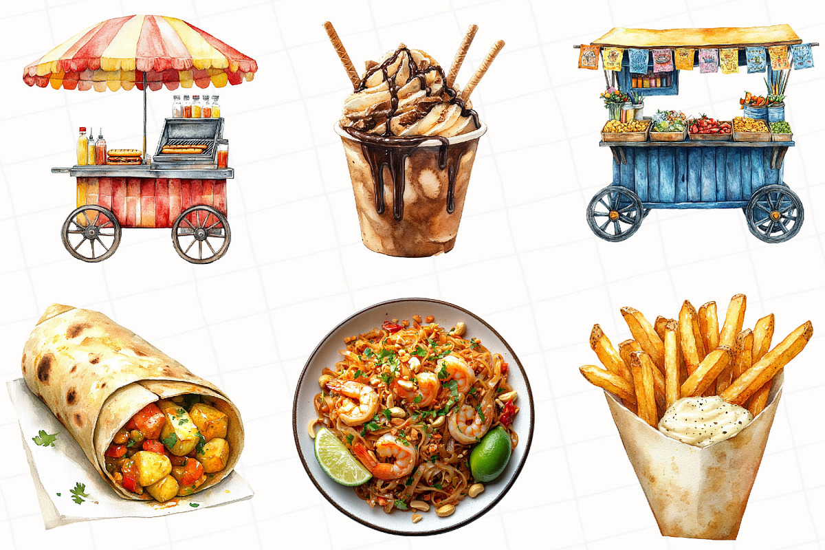 Watercolor Street Food Clipart, an Illustration by OK Design (Photo 2 of 5)