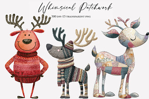 Whimsical Patchwork Reindeer Clipart, an Illustration by Designworld