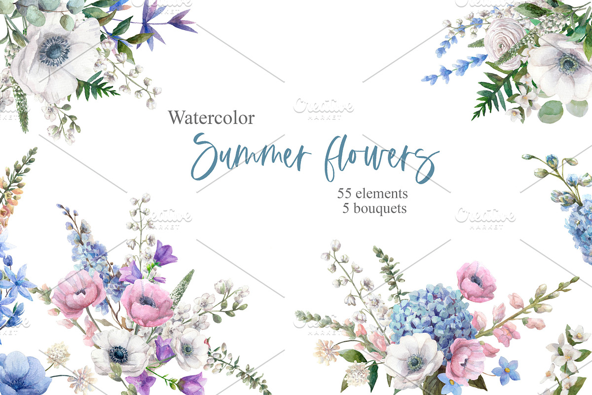Watercolor summer flowers., an Illustration by yulia.sukhanova (Photo 1 of 3)