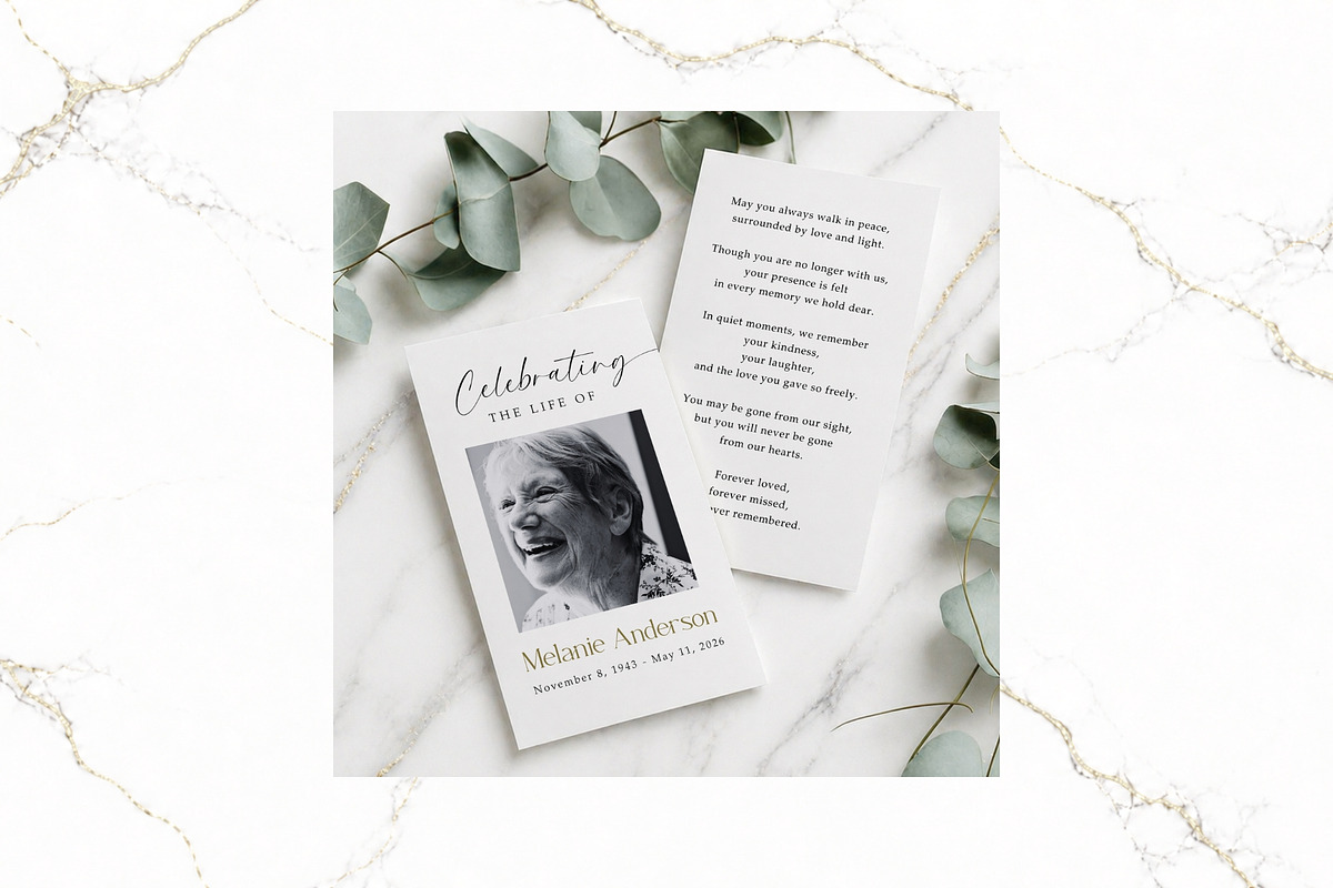 Funeral Prayer Card B&W Canva FR002, a Card Template by TyphoonStudio (Photo 3 of 5)