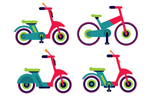 Motorcycle scooter and bycicle set