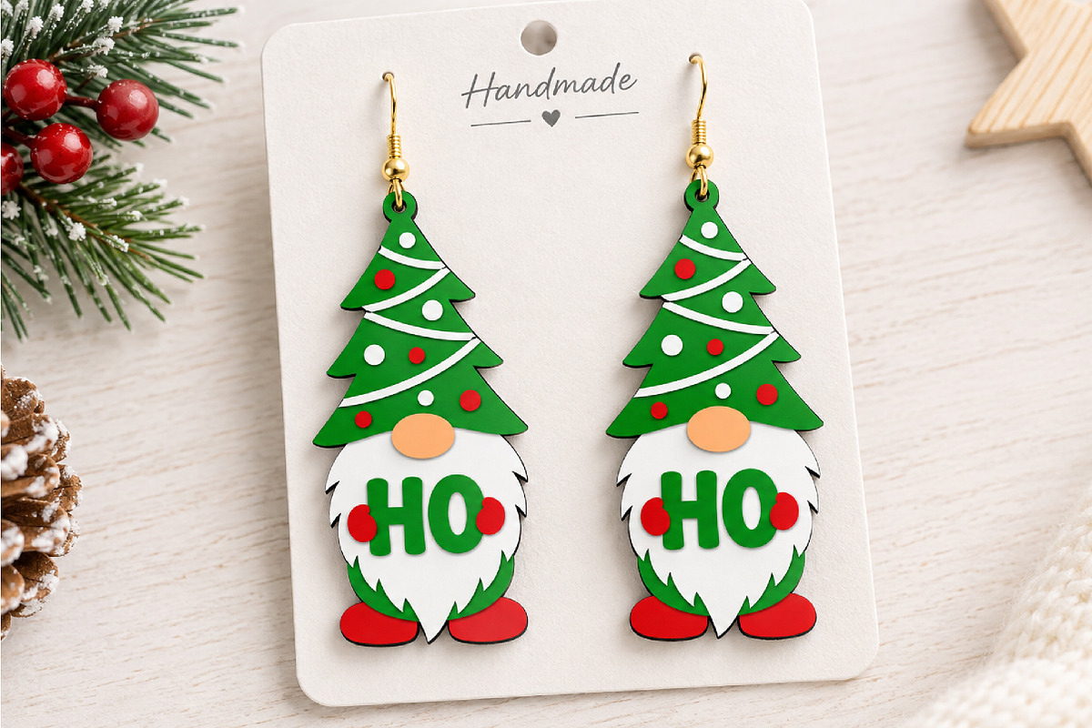 Christmas Gnome Earrings Laser Cut, a Seasonal Illustration by Canvas Craft (Photo 2 of 4)