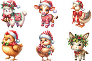 Cute Christmas Farm Animals Clipart, an Illustration by CraftArtStudio (Thumbnail 2 of 6)