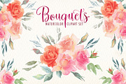 Watercolor bouquets clipart set, an Illustration by Art & Things (Thumbnail 1 of 5)