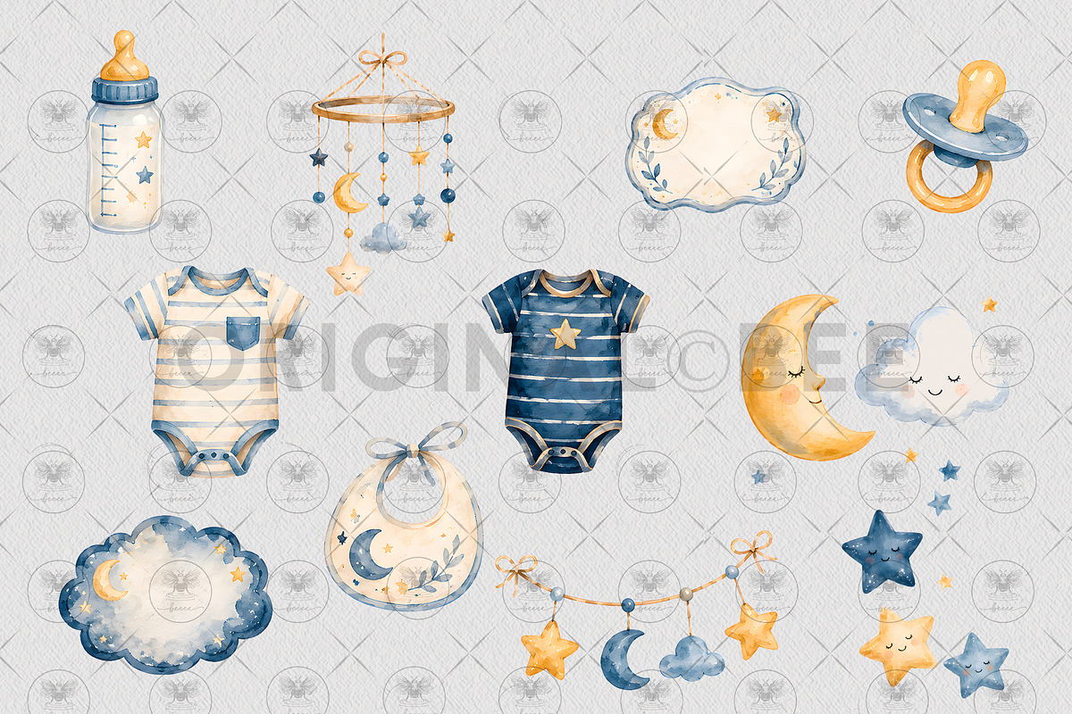Moon & Stars Baby Clipart, a Decorative Illustration by BigCakeBee (Photo 3 of 4)