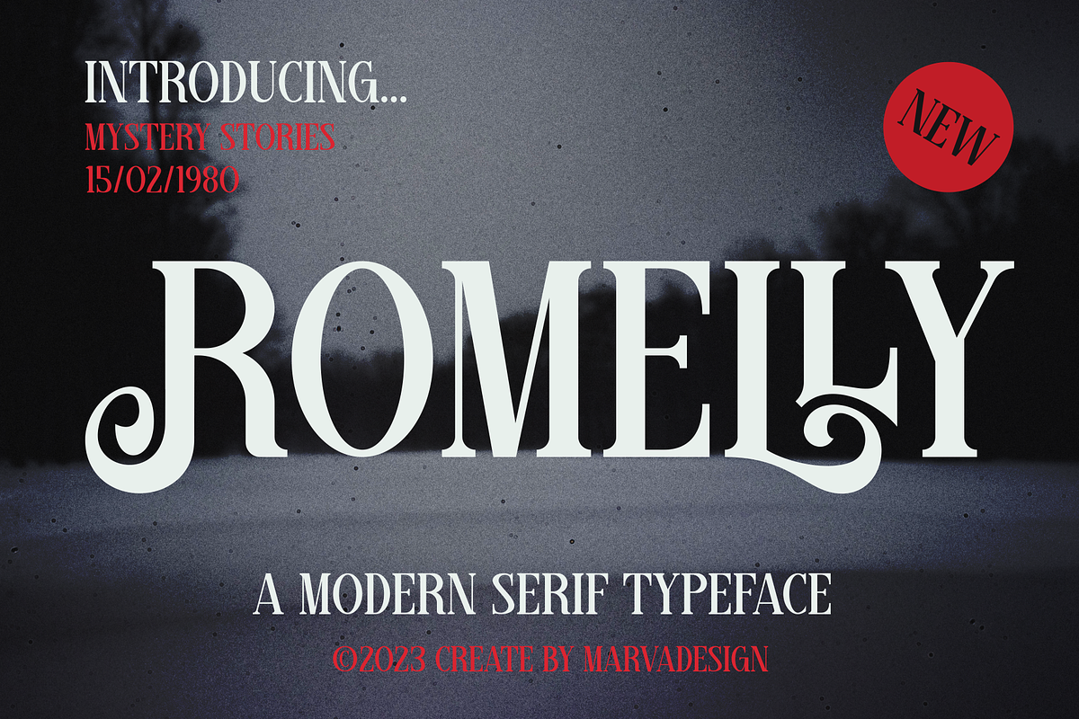Romelly - A Modern Serif Font, a Serif Font by Marvadesign (Photo 1 of 7)