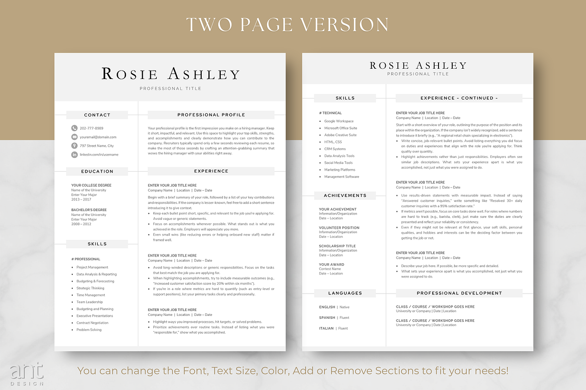 Modern Resume Template - Rosie, a Resume Template by AntDesignStudio (Photo 3 of 9)