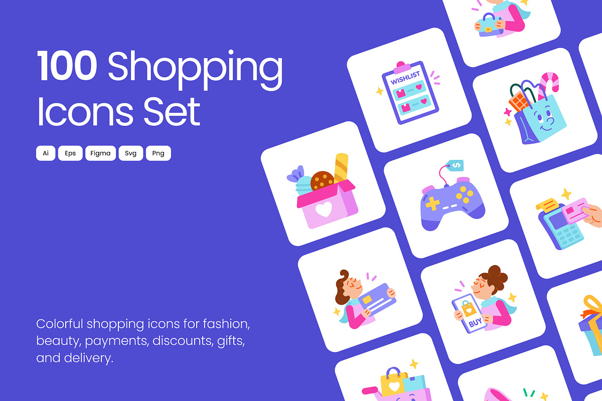 100 Shopping Flat Icons, an Emoji Icon by Prosymbols (Photo 1 of 11)