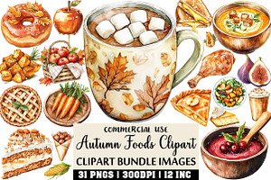 Watercolor Autumn Foods Clipart, an Illustration by Craft Nest