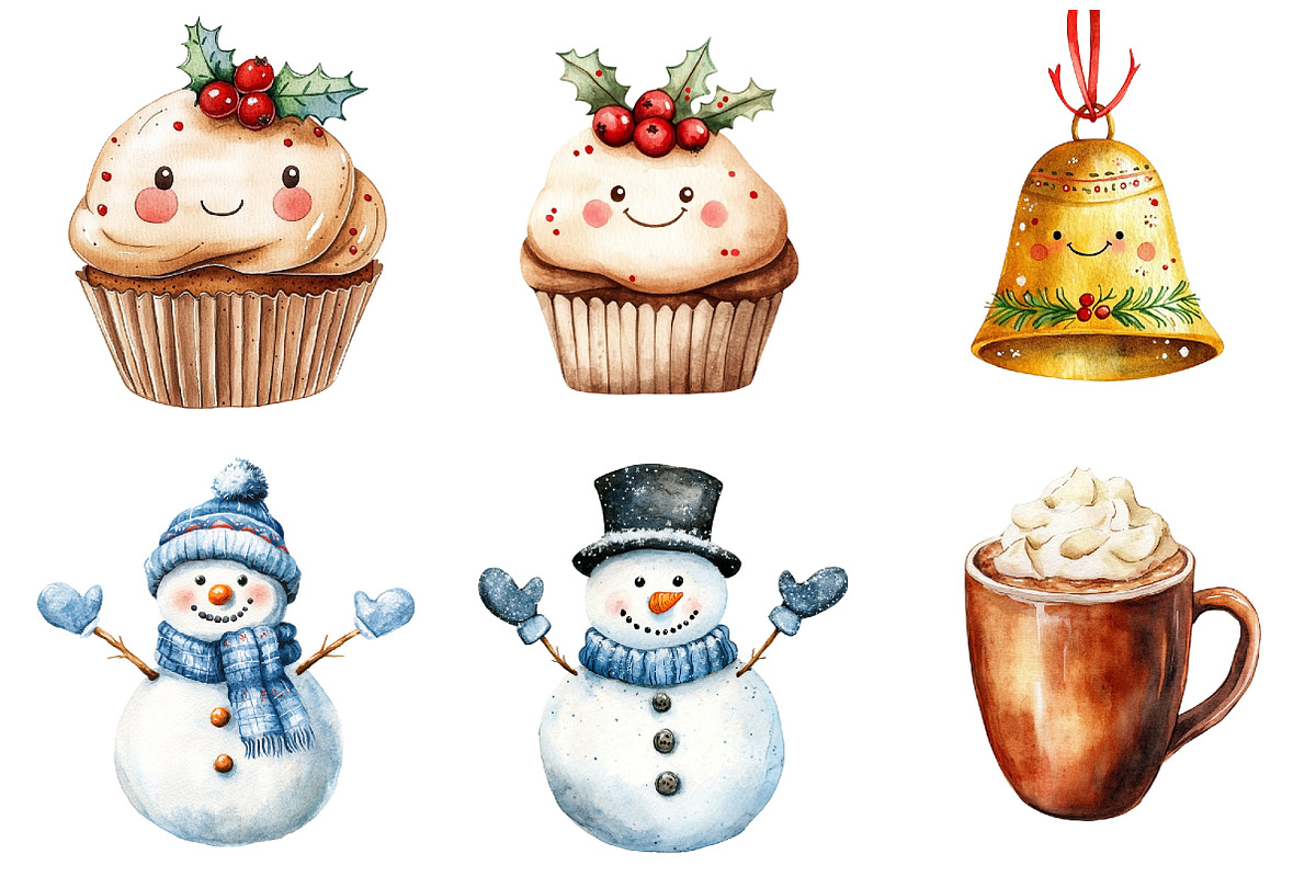 Watercolor Christmas Characters, a Seasonal Illustration by CitraGraphics (Photo 2 of 7)