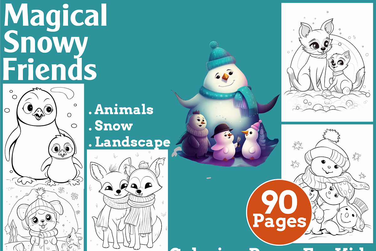 Magical Snowy Friends Coloring Pages, an Animal Illustration by martinblan (Photo 1 of 4)