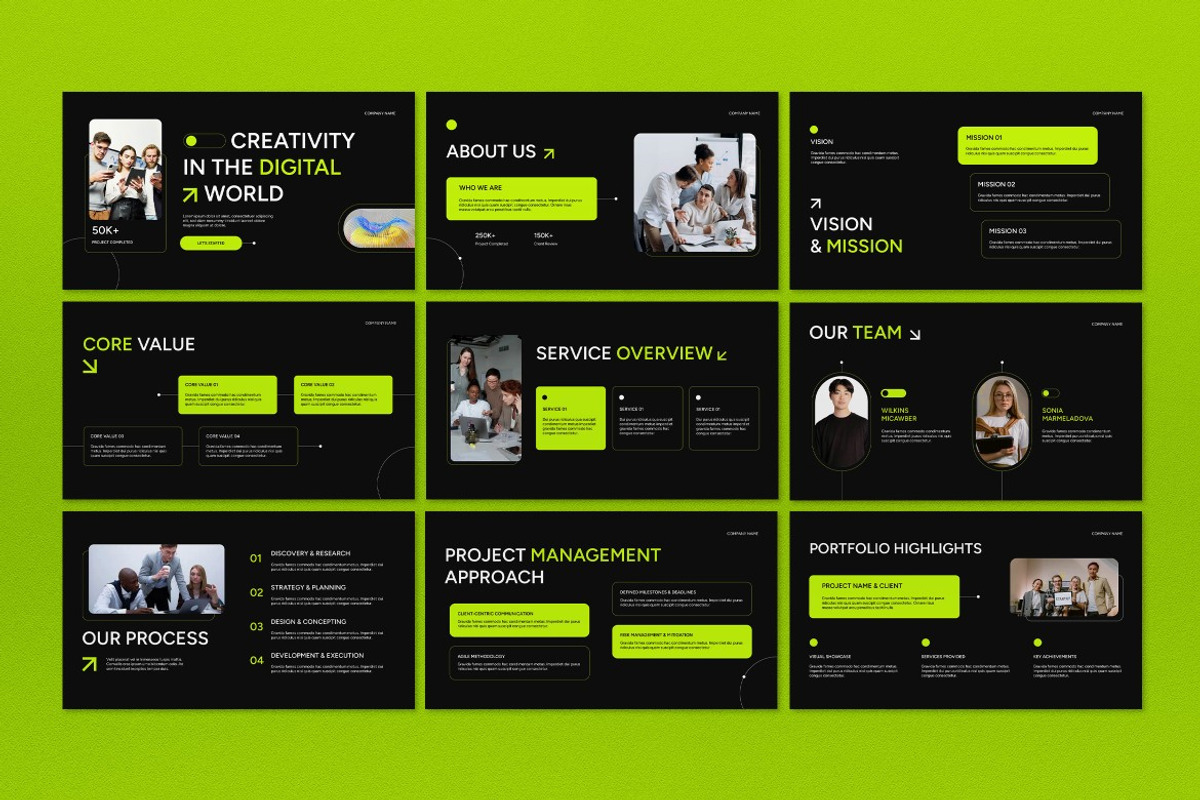 Black Company Profile Google Slide, a Presentation Template by graphicook (Photo 2 of 5)
