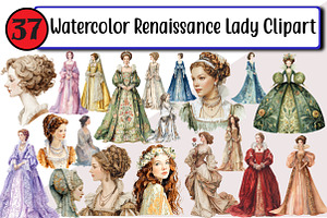 Watercolor Renaissance Lady Clipart, an Illustration by Design Market