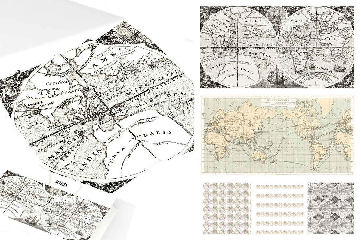vintage map graphics & patterns, a Pattern Graphic by ARTOZEN DIGITAL