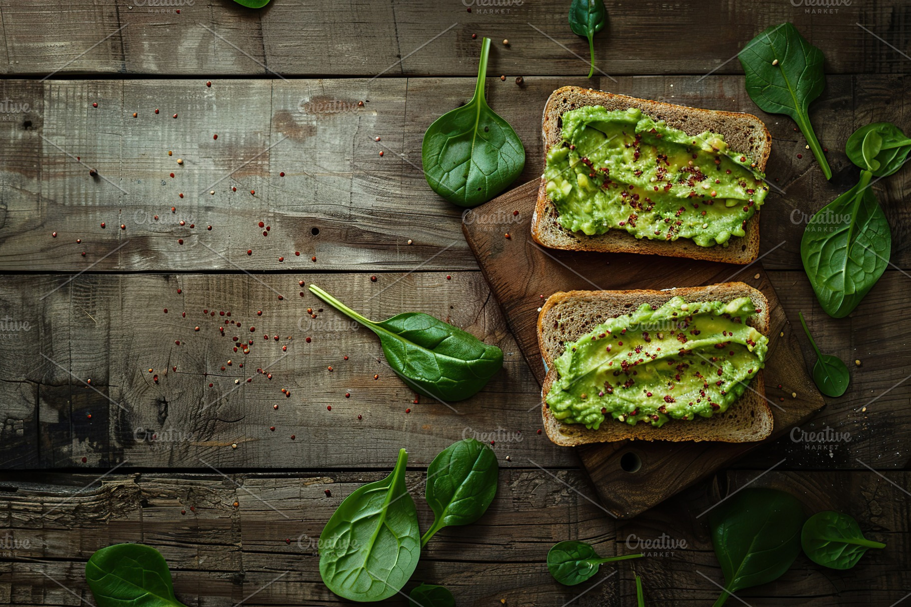 Toast bread with avocado puree on wooden table. Vegetarian food., a Food & Drink Photo by AlyaAnd
