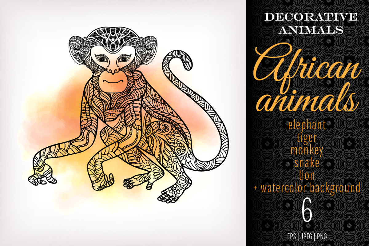 5 Decorative African Animals, a Decorative Illustration by Elen-Lane (Photo 5 of 5)