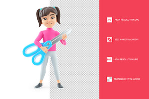 3D Girl Standing and Holding Scissor, a Person Illustration by 3DMask