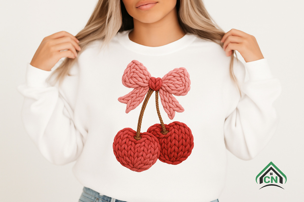 Yarn Valentine's Coquette Bow Cherry, an Illustration by Craft Nest (Photo 3 of 6)
