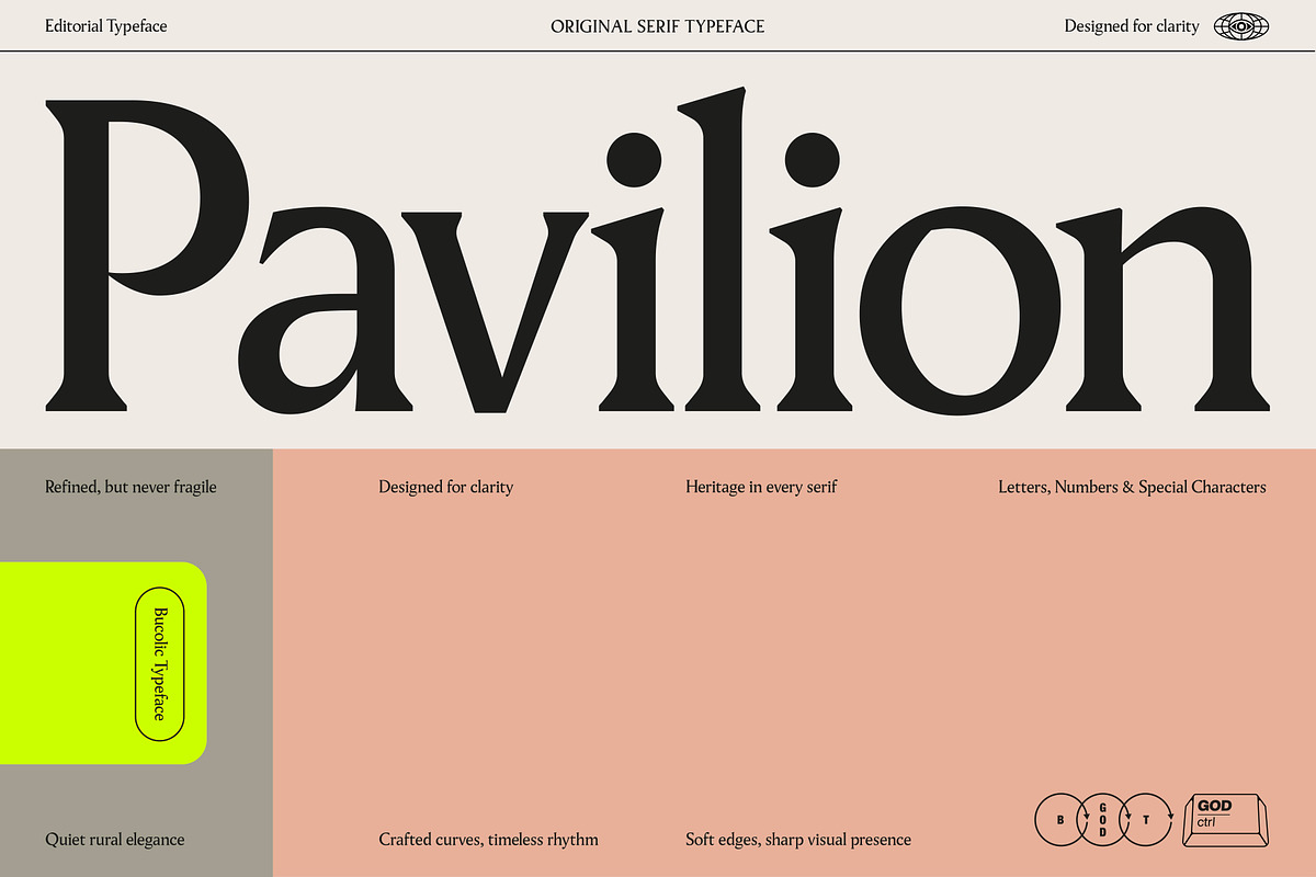 Pavilion Serif Typeface, a Serif Font by God Control (Photo 1 of 12)