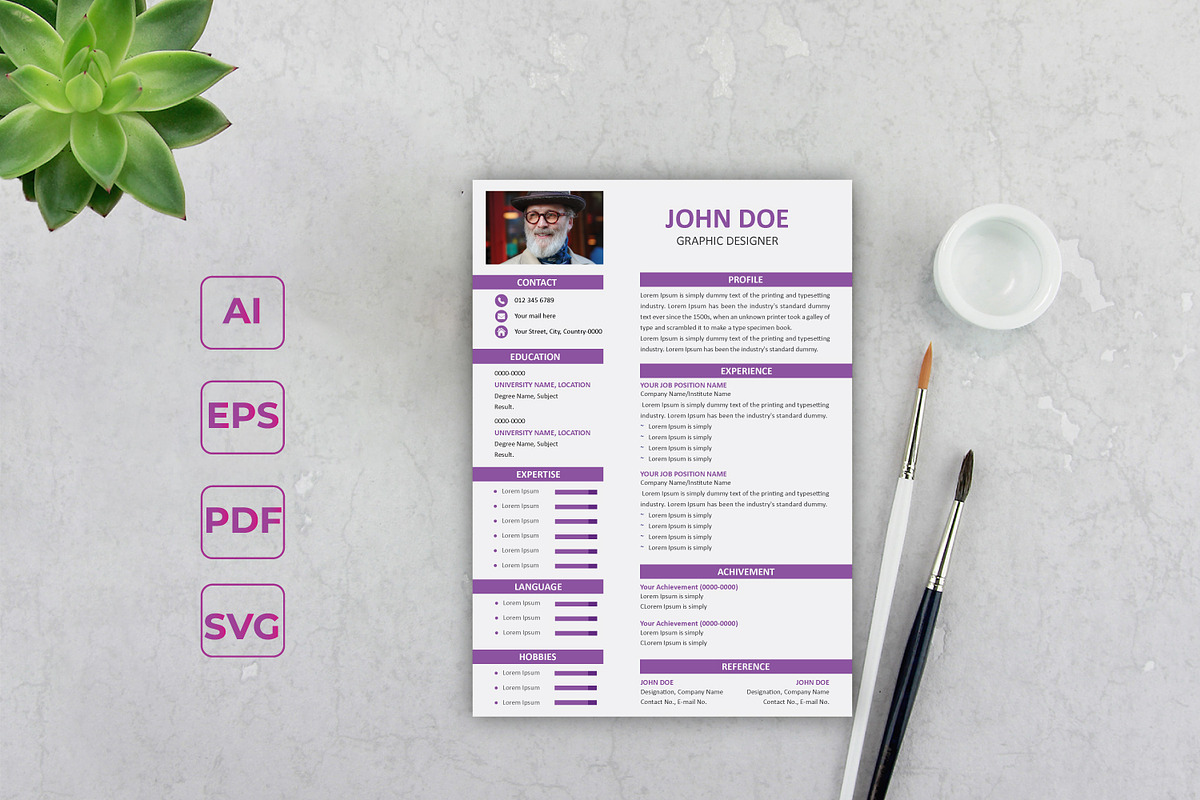 Modern & Minimal Resume Template, a Print Template by Annudesign (Photo 1 of 8)