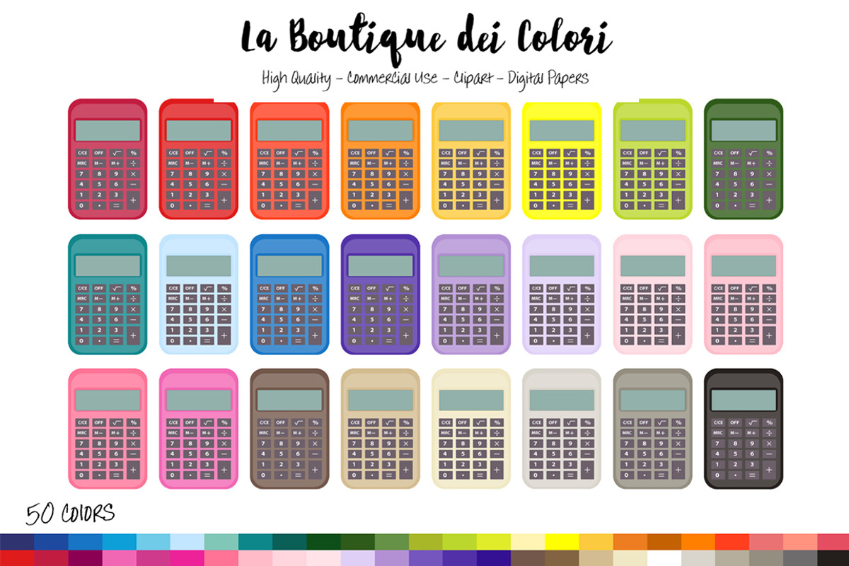 50 Rainbow Calculator Clip Art, an Education Illustration by La Boutique dei Colori