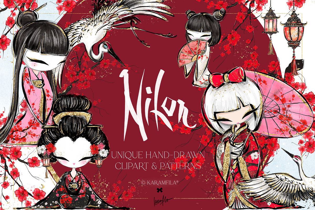 Japanese Kokeshi Dolls Clipart こけし, a Decorative Illustration by KaramfilaS (Photo 1 of 10)