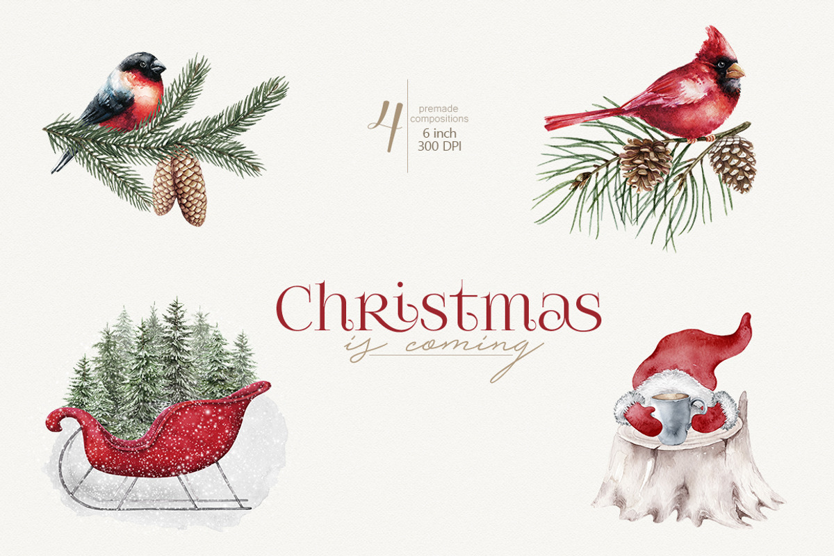 Christmas is coming - watercolor set, a Decorative Illustration by ReachDreams (Photo 4 of 9)