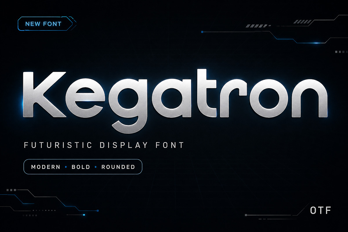 Kegatron – Futuristic Display Font, a Serif Font by Wow Magic (Photo 1 of 6)